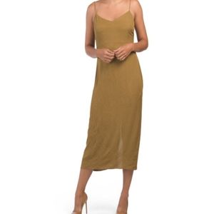 Zara Wrinkle Look Olive Green Slip Dress NEW